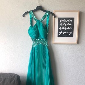Dave and Johnny Green/Blue Pleated gown